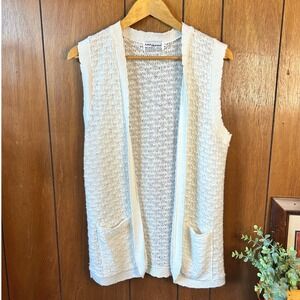Nan Dorsey Vintage Knit Vest Sleeveless Cardigan Small Ivory Cottagecore Pockets